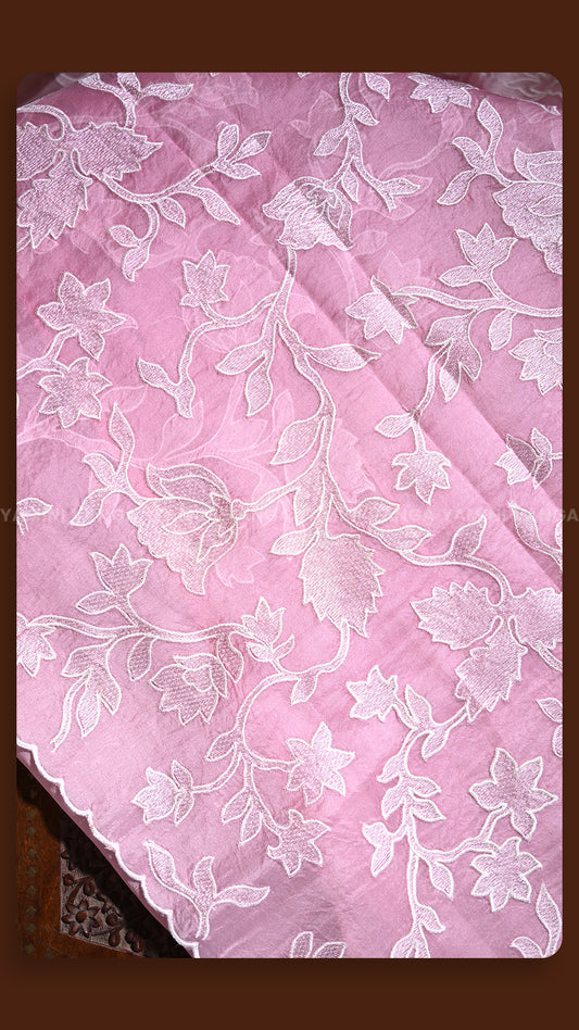 Pastel Pink Hand-Embroidered Designer Saree