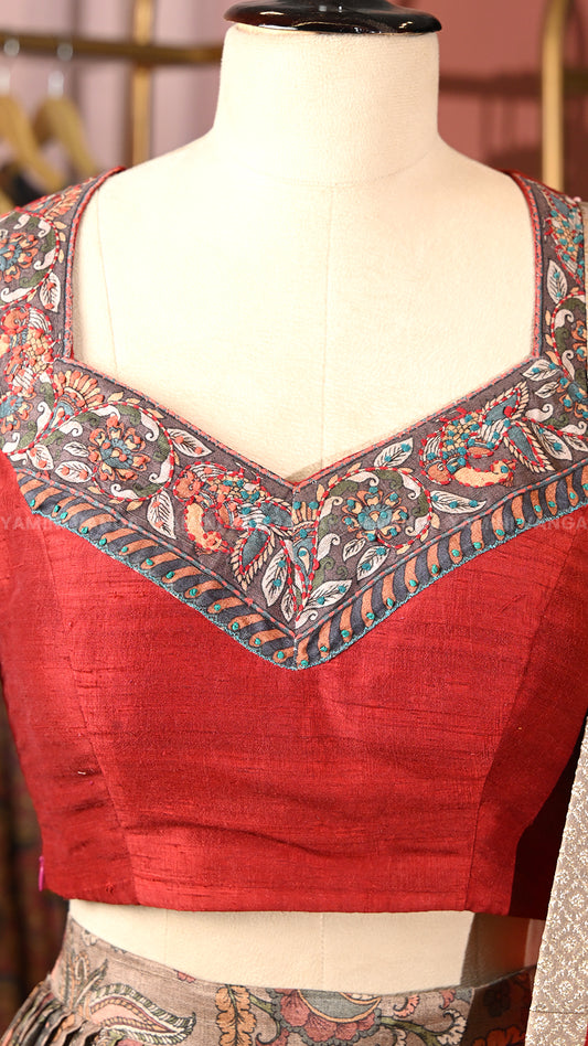 Red Kalankari Lehanga