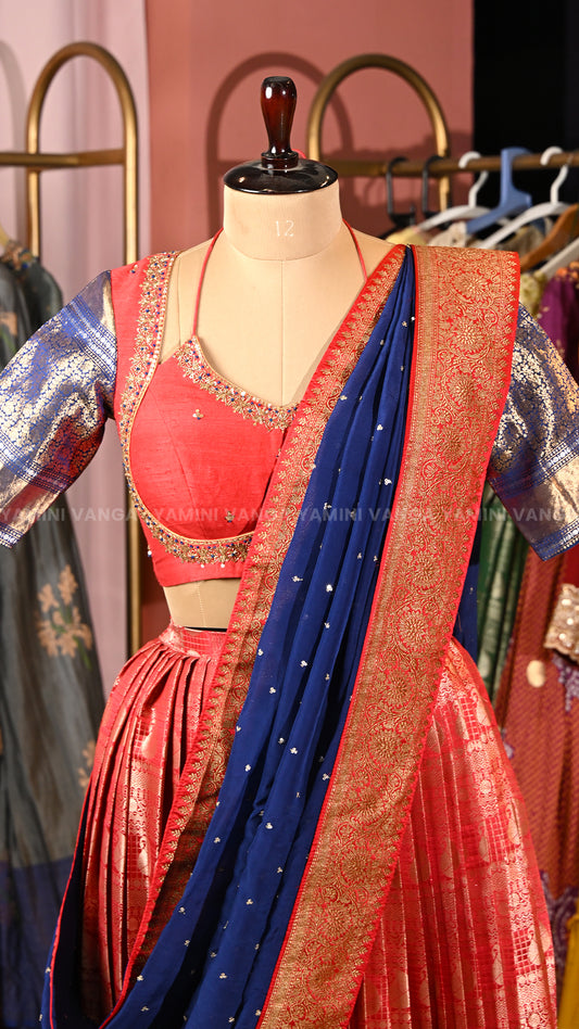 red and blue Lehanga