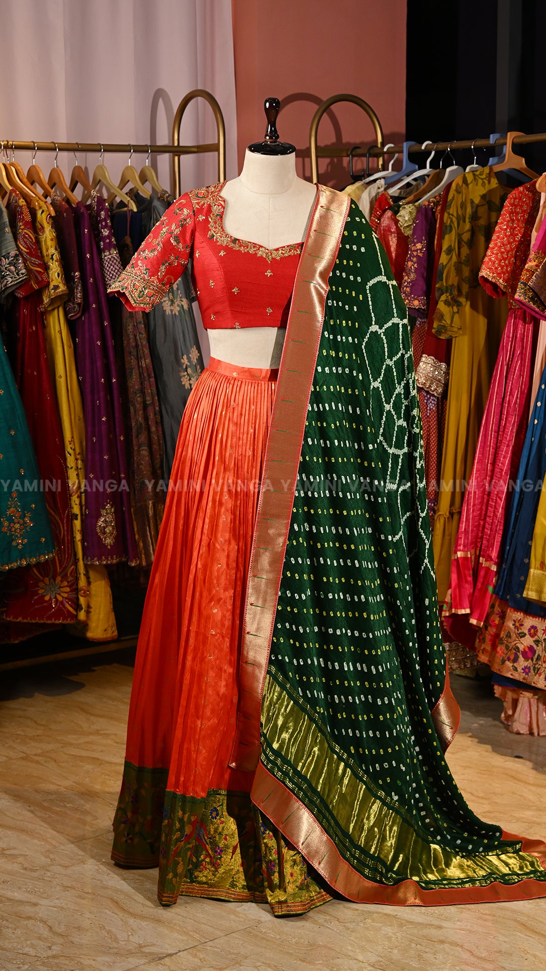Orange & green Lehanga