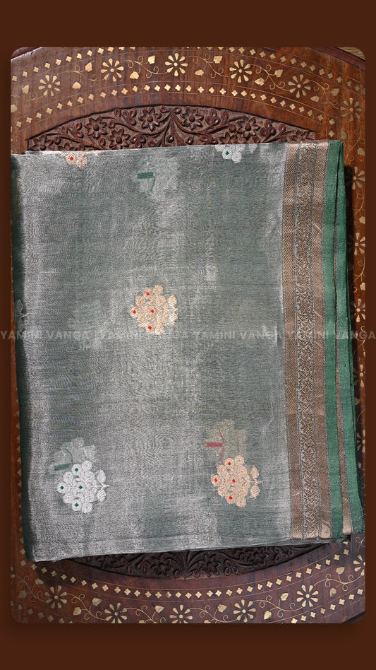 Elegant Sage Green Floral Saree
