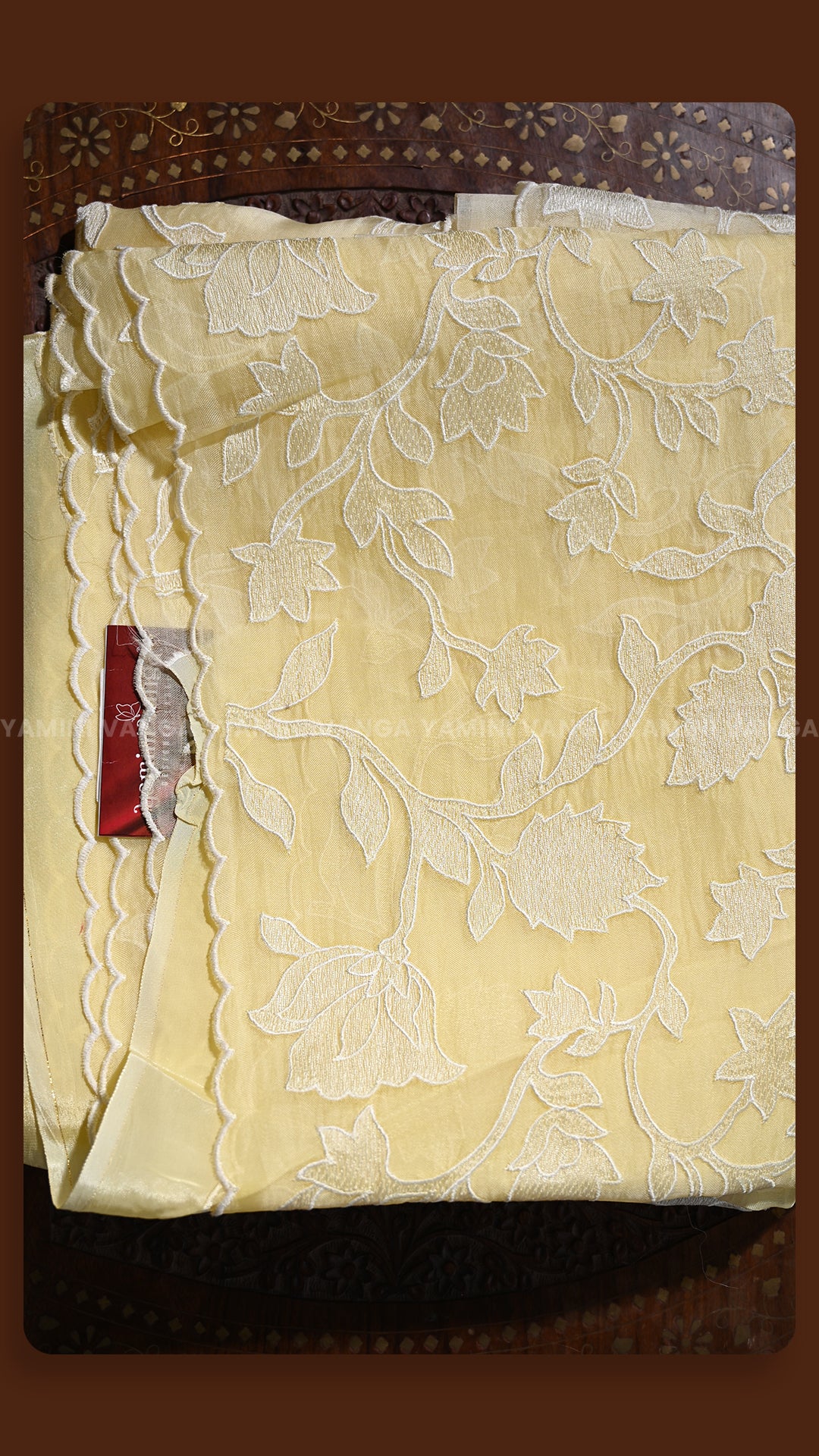 Elegant Floral Embroidered Tissue Saree