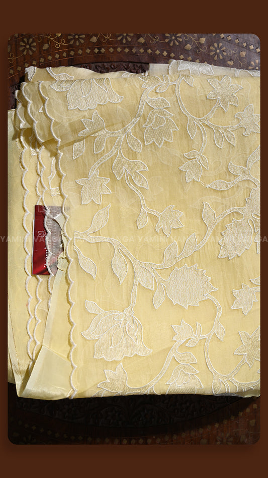 Elegant Floral Embroidered Tissue Saree