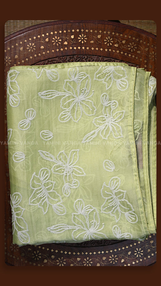 Sage Green Floral Handloom Saree