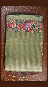 Olive Green Floral Embroidered Ethnic saree