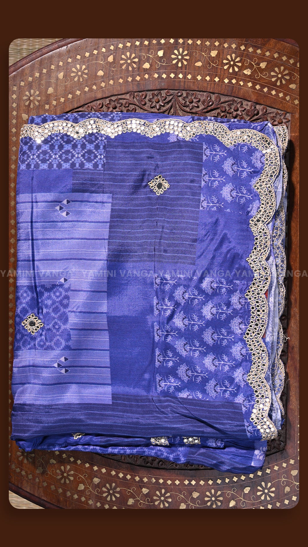 Azure Grace Lace-Border Silk Saree
