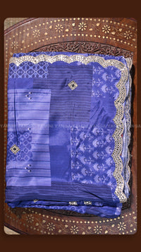 Azure Grace Lace-Border Silk Saree