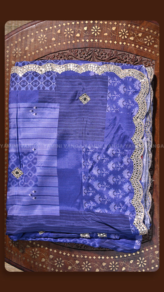 Azure Grace Lace-Border Silk Saree