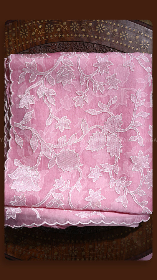 Pastel Pink Hand-Embroidered Designer Saree