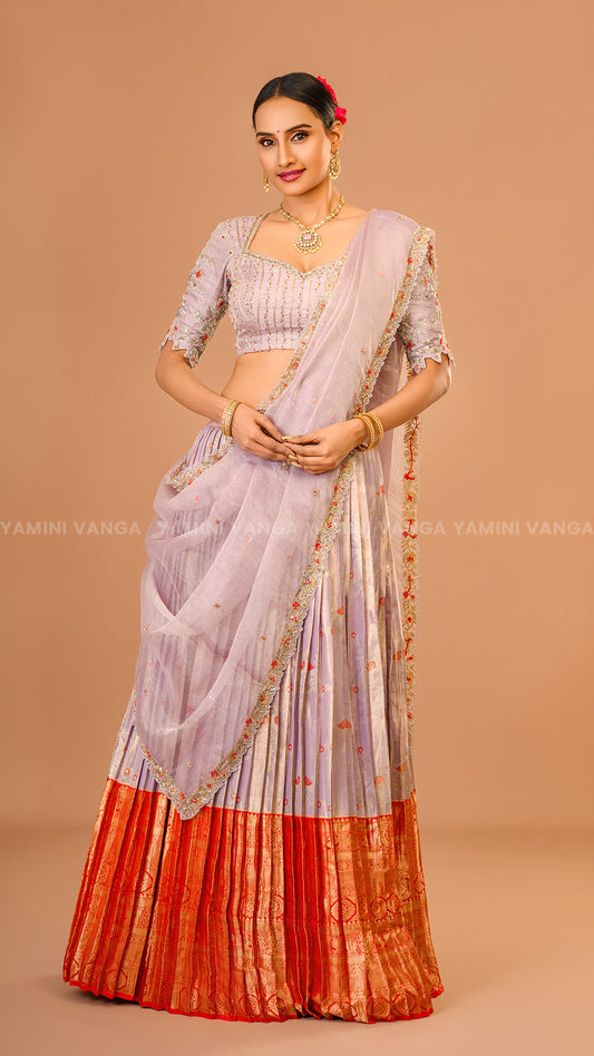 Classic Red & Cream Handloom Lehenga