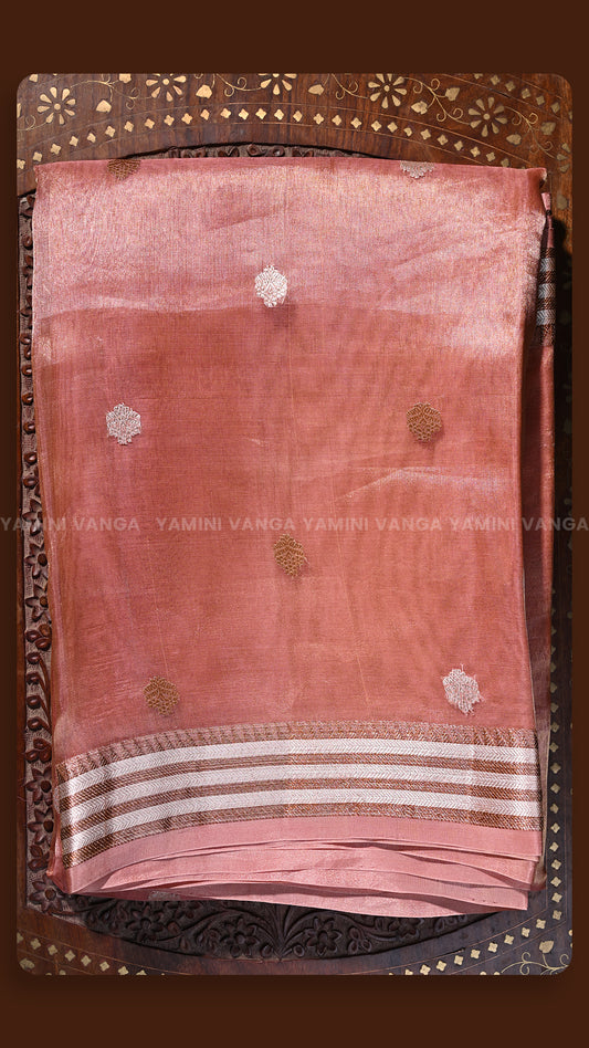 Elegant Pastel Pink Zari Work Saree