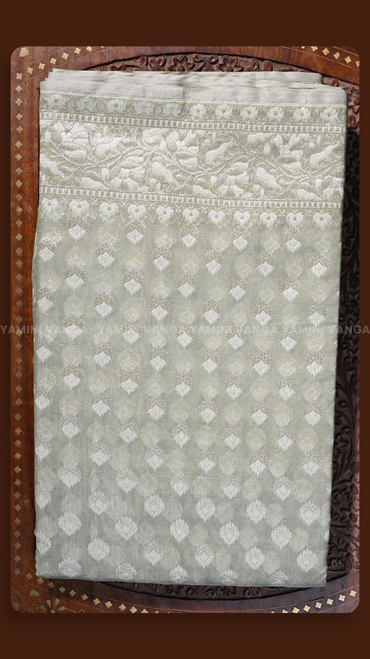 Elegant White Floral Organza Saree