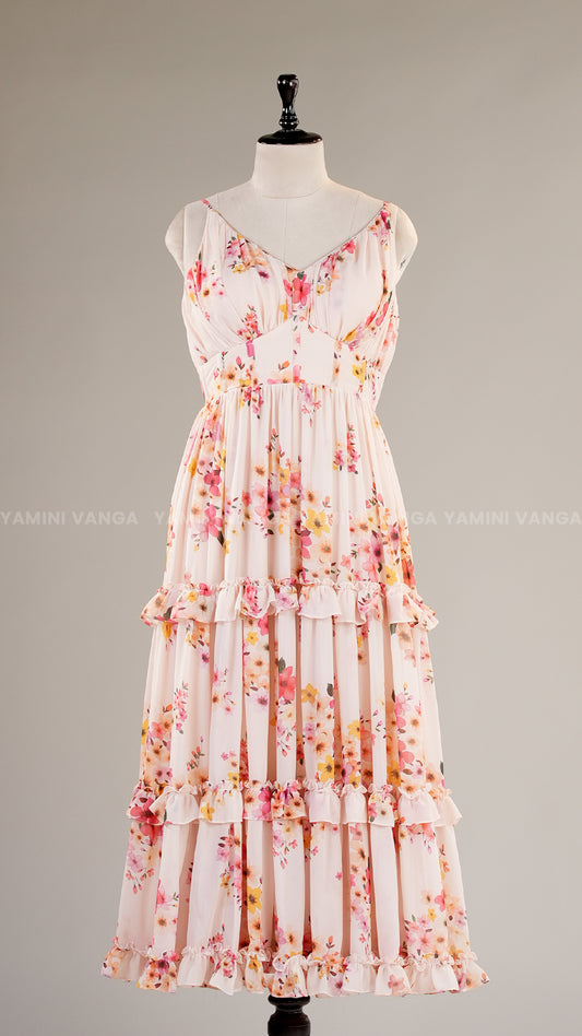 Flowing Pastel Floral Print Dress