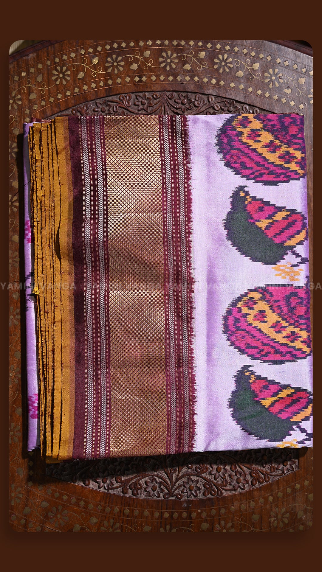 Regal Purple Silk Saree with Mustard Yellow Peacock Border