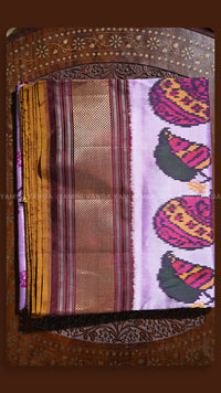 Regal Purple Silk Saree with Mustard Yellow Peacock Border