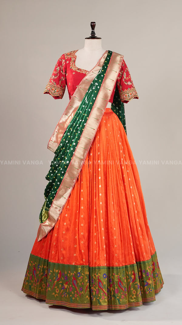 Heritage Orange & Green Lehenga