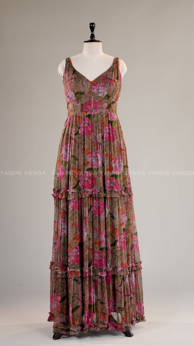 Floral Patterned Sleeveless Gown