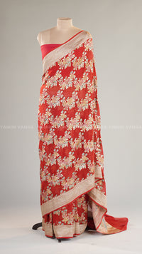 Premium Ivory and Red Printed Silk Saree