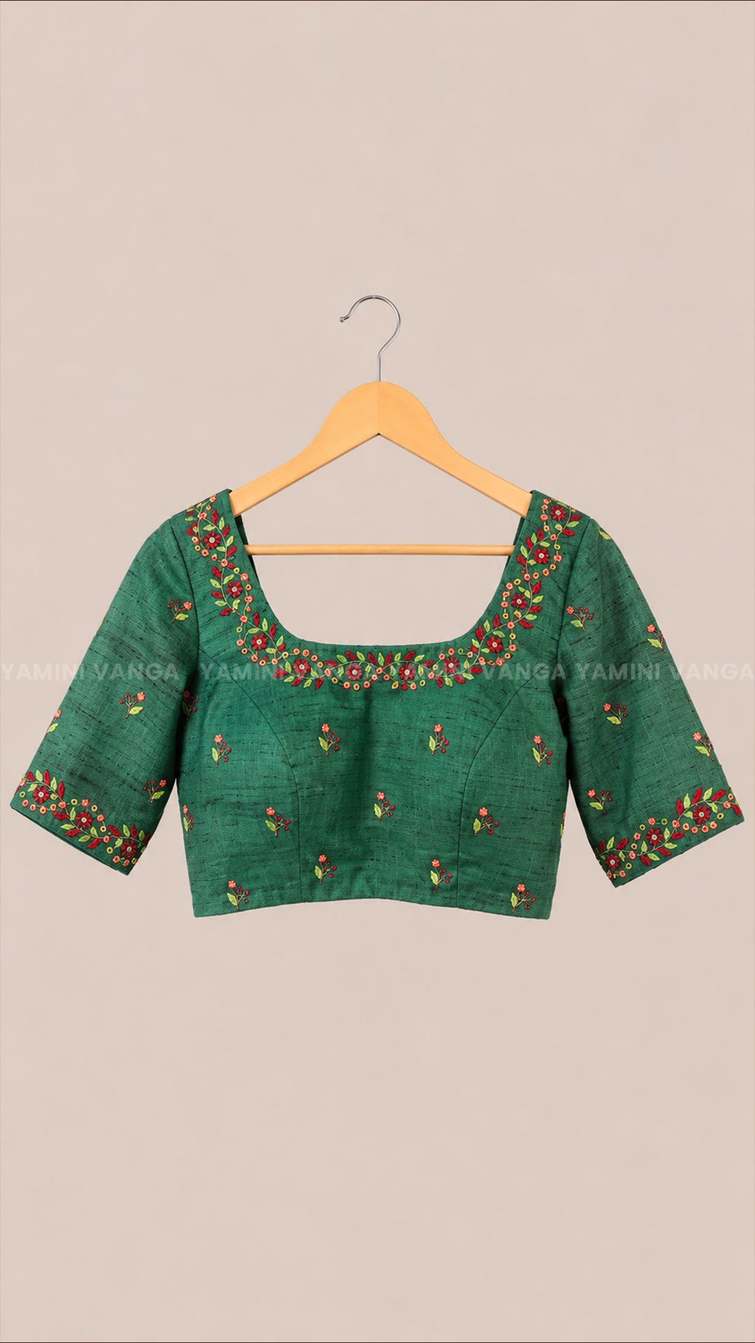 Emerald Green Embroidered Silk Blouse