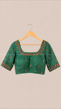 Emerald Green Embroidered Silk Blouse