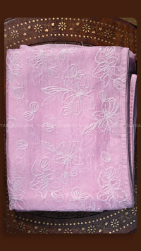 Floral Embroidered Pink Silk Fabric