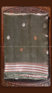 Olive Green Hand-Embroidered Traditional Saree