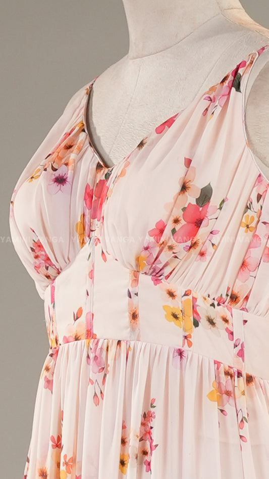 Flowing Pastel Floral Print Dress