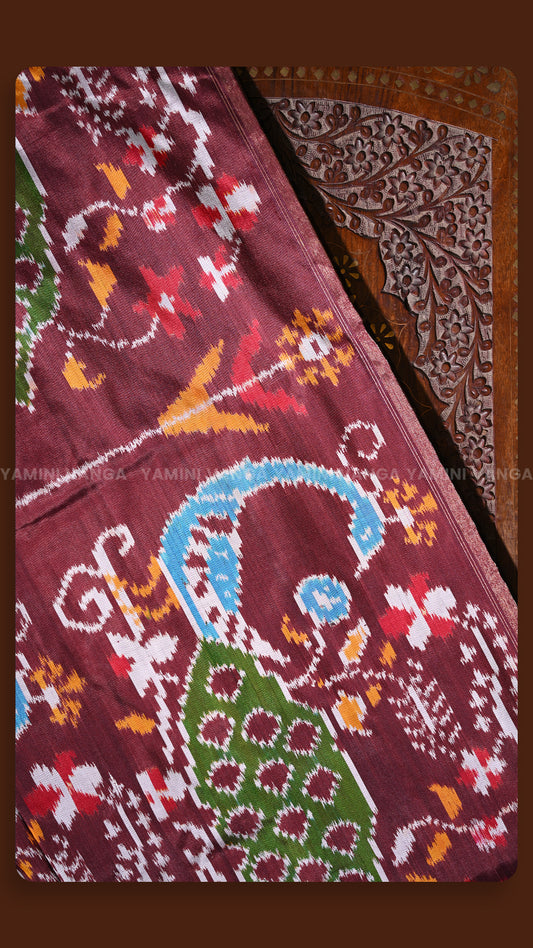 Regal Purple Silk Saree with Mustard Yellow Peacock Border