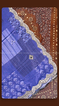 Azure Grace Lace-Border Silk Saree