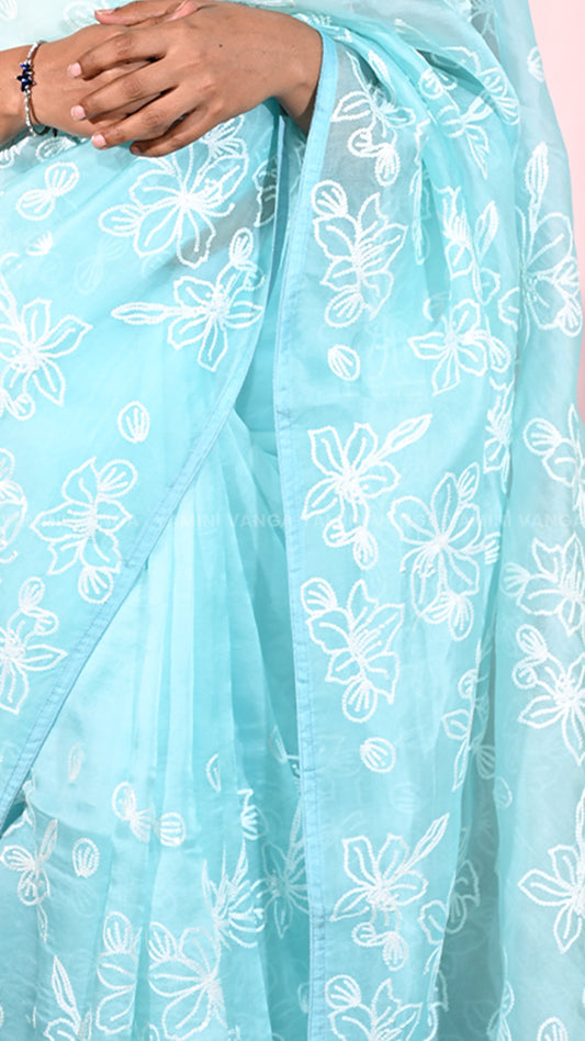 Ethereal Pastel Organza Floral Saree