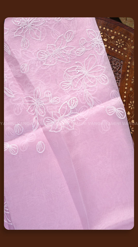 Floral Embroidered Pink Silk Fabric
