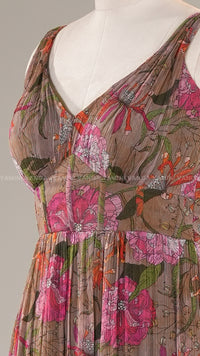 Floral Patterned Sleeveless Gown