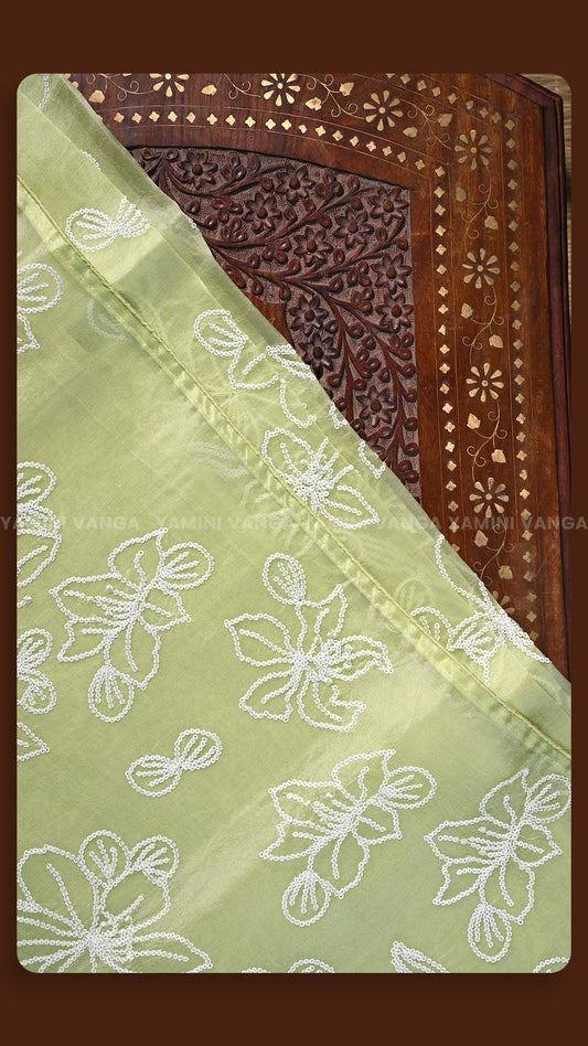 Sage Green Floral Handloom Saree