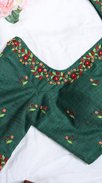 Emerald Green Embroidered Silk Blouse