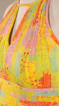 Flowing Halter-Neck Yellow Tiered Dress