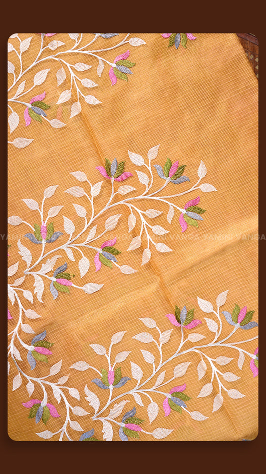 Marigold Mustard Floral Handloom Saree