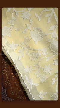 Elegant Floral Embroidered Tissue Saree