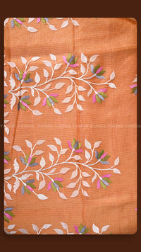 Rust Orange Floral Hand-Embroidered Saree