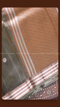Olive Green Hand-Embroidered Traditional Saree