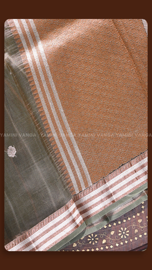 Olive Green Hand-Embroidered Traditional Saree