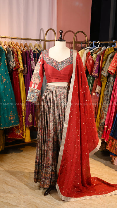 Red Kalankari Lehanga