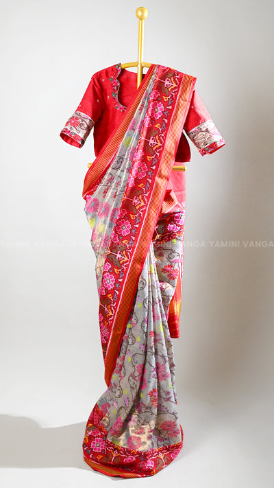 Red and White Saree