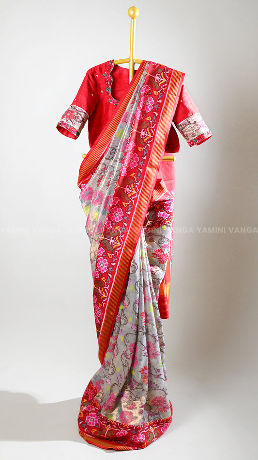 Red and White Saree