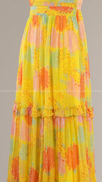 Flowing Halter-Neck Yellow Tiered Dress