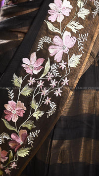 Black Organza Saree with Floral Embroidery