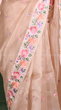 peach Floral Embroidered Saree