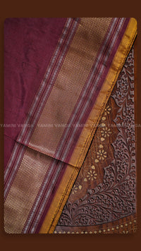 Regal Purple Silk Saree with Mustard Yellow Peacock Border