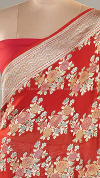 Premium Ivory and Red Printed Silk Saree