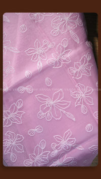 Floral Embroidered Pink Silk Fabric