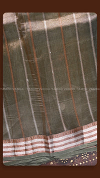 Olive Green Hand-Embroidered Traditional Saree